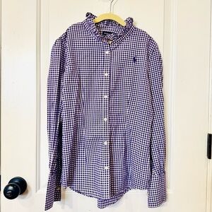 RALPH LAUREN GIRLS PURPLE PLAID RUFFLE COLLAR BUTTON DOWN SHIRT 16